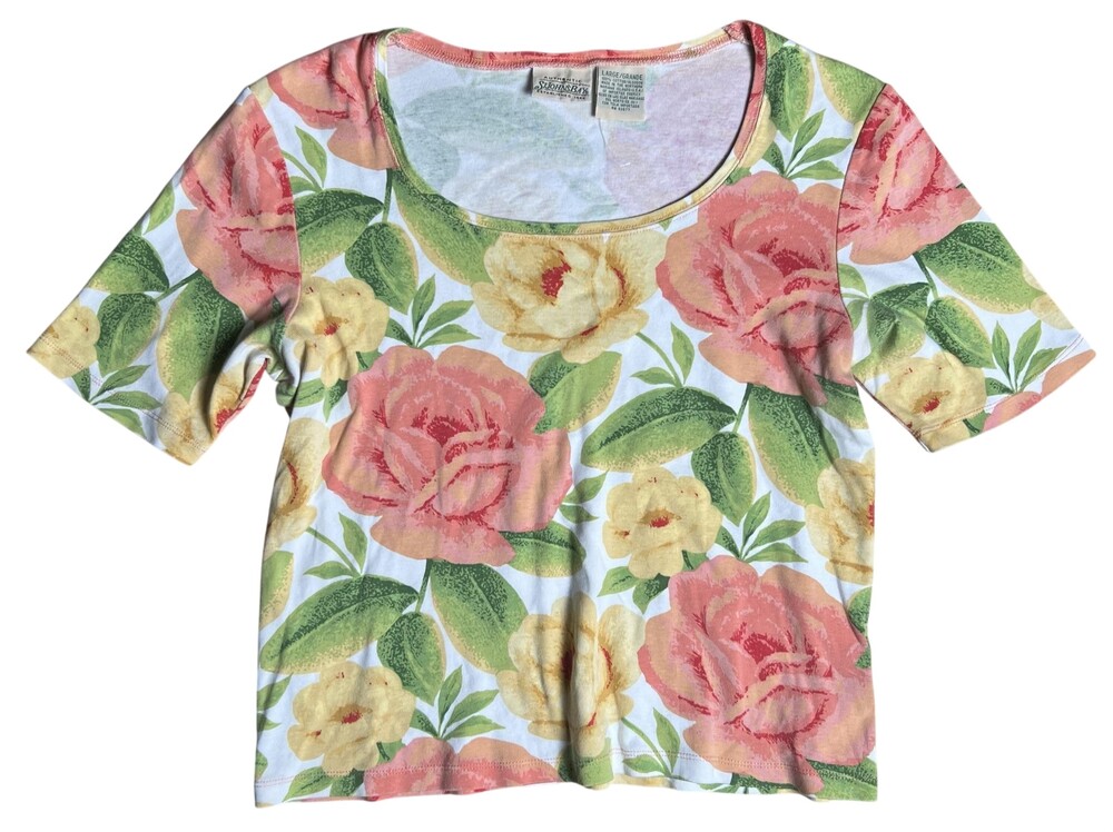 St. John's Bay Shirt Womens L Multicolor Floral Jersey Scoop Neck Cotton